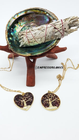 Heart Shape Garnet Tree of Life Necklace & Pendant